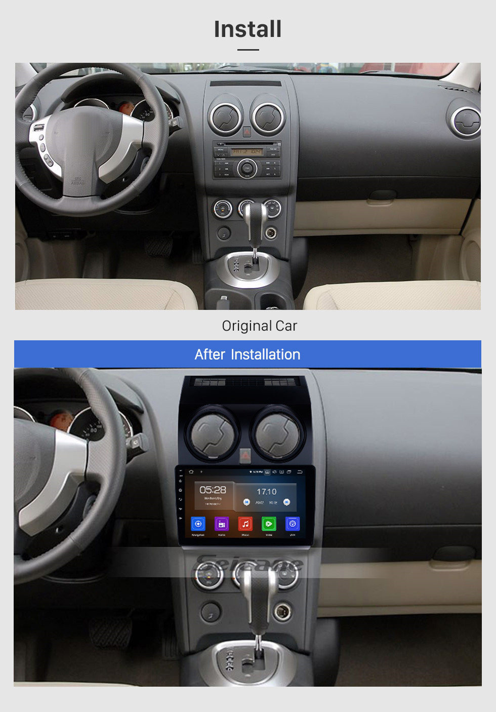 Seicane Android 12.0 GPS-навигация 9-дюймовый радиоприемник для Nissan Qashqai 1 J10 2008-2015 гг. с сенсорным экраном 1024 * 600 стерео USB Bluetooth AM / FM WIFI Поддержка музыки Резервная камера SWC OBD2 DVD-плеер 4G