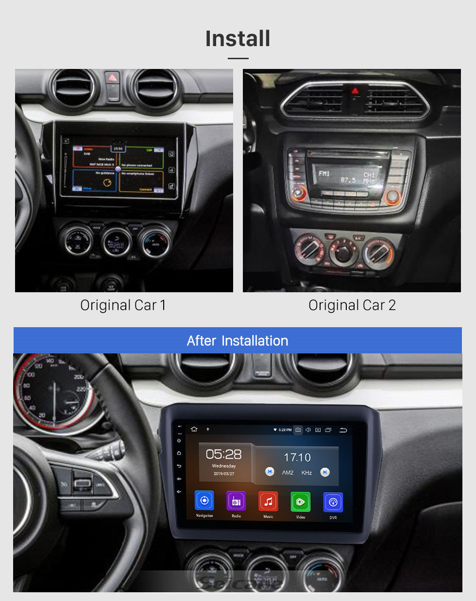 Seicane 9-Zoll-Touchscreen 2017-2019 SUZUKI Swift Android 11.0 Autoradio GPS-Navigationseinheit Bluetooth-Musik USB-Unterstützung OBD Carplay-Ersatzkamera 1080P DVD-Player 4G Wifi