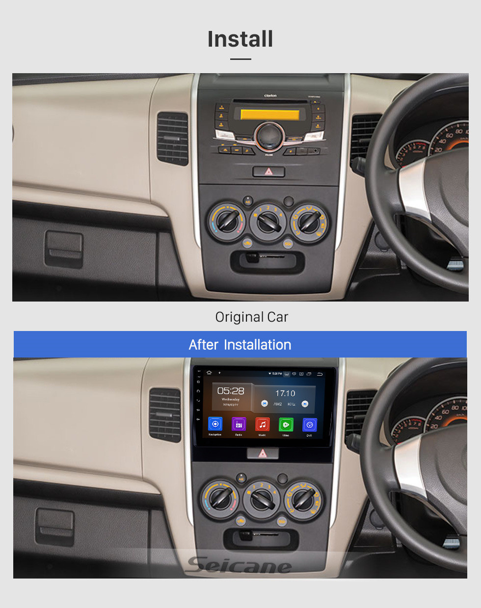 Seicane Nachrüst Android 11.0 HD Touchscreen 9-Zoll-Radio für 2010 2011-2018 Suzuki WAGONR Bluetooth GPS-Navigationssystem Kopfeinheit Unterstützung 3G / 4G wlan DVD-Spieler Carplay 1080 P