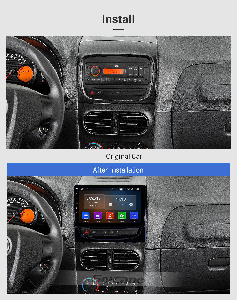 Seicane 2012-2016 Fiat Strada / cdea 9-дюймовый Android 11.0 Bluetooth-радио HD с сенсорным экраном GPS-навигация Carplay Поддержка USB Mirror Link 1080P видео 4G OBD