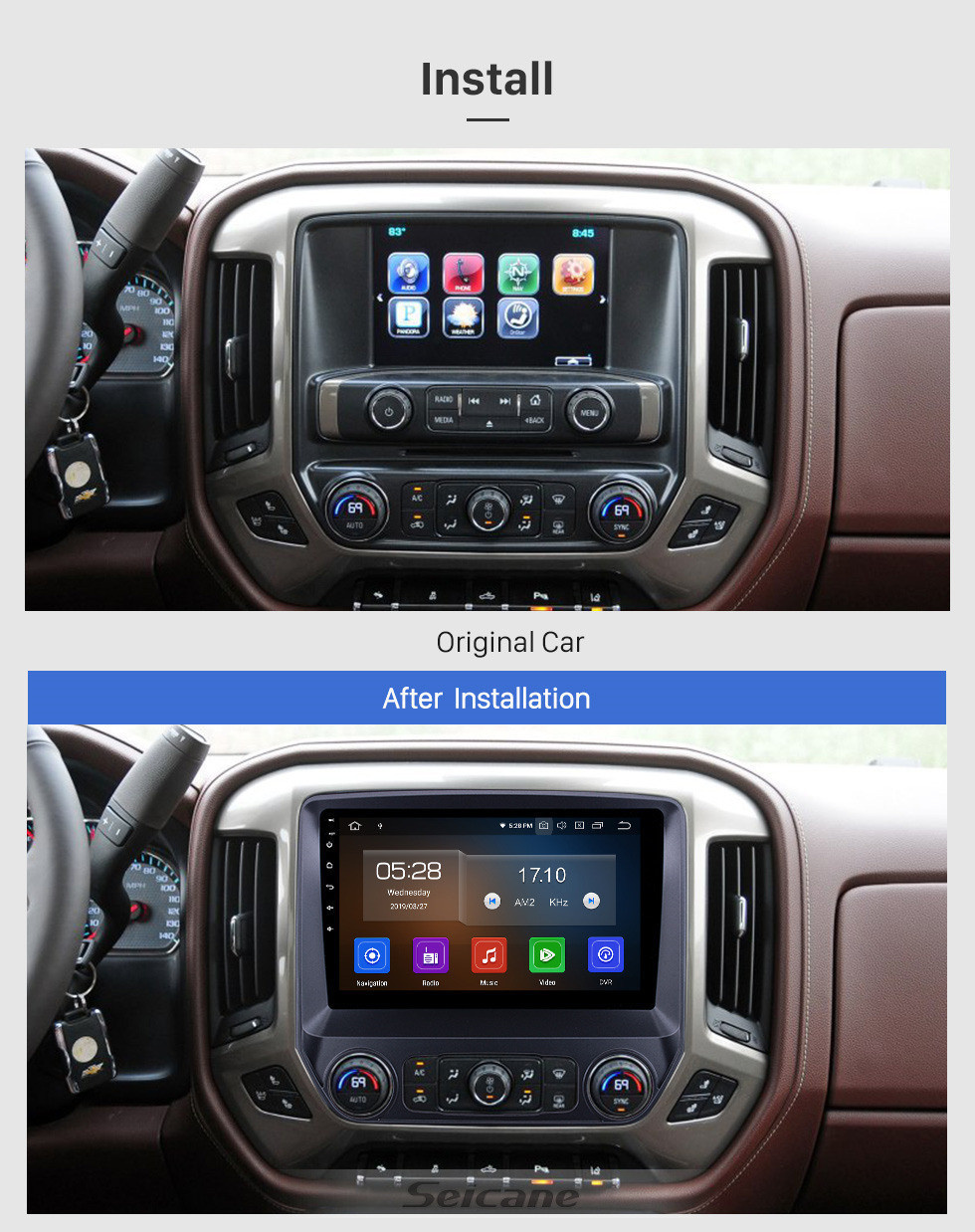 Seicane 10.1 pulgadas para Chevy Chevrolet Silverado 2014-2018 Android 11.0 Radio para automóvil con GPS Nav HD Pantalla táctil FM / AM Audio Carplay Bluetooth WIFI compatible con cámara de respaldo 4G SWC