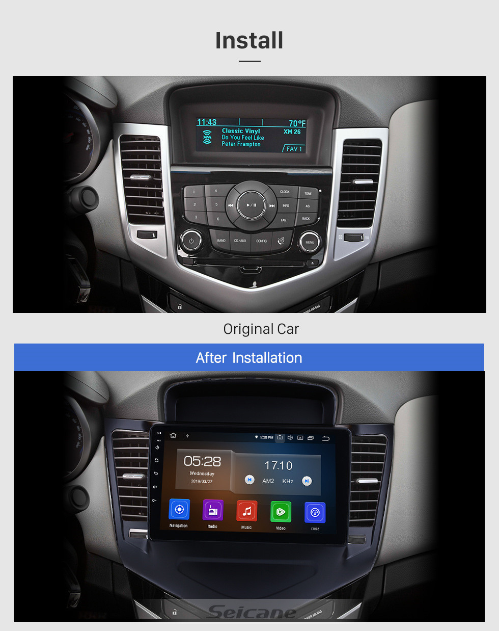 Seicane 2013-2015 chevy Chevrolet CRUZE Android 11.0 9 polegada Navegação GPS Bluetooth Radio com USB FM Music Carplay suporte Controle de Volante 4G câmera de Backup