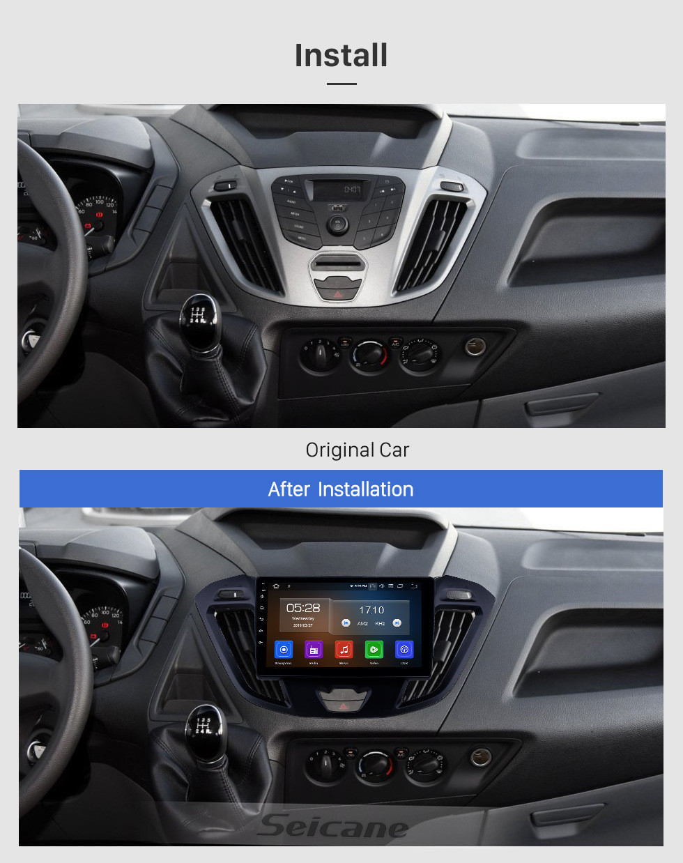 Seicane 2017 Ford JMC Tourneo Connect Version faible 9 pouces Android 11.0 Radio HD à écran tactile GPS Navi Stéréo avec USB FM RDS WIFI Prise en charge Bluetooth SWC DVD Playe 4G