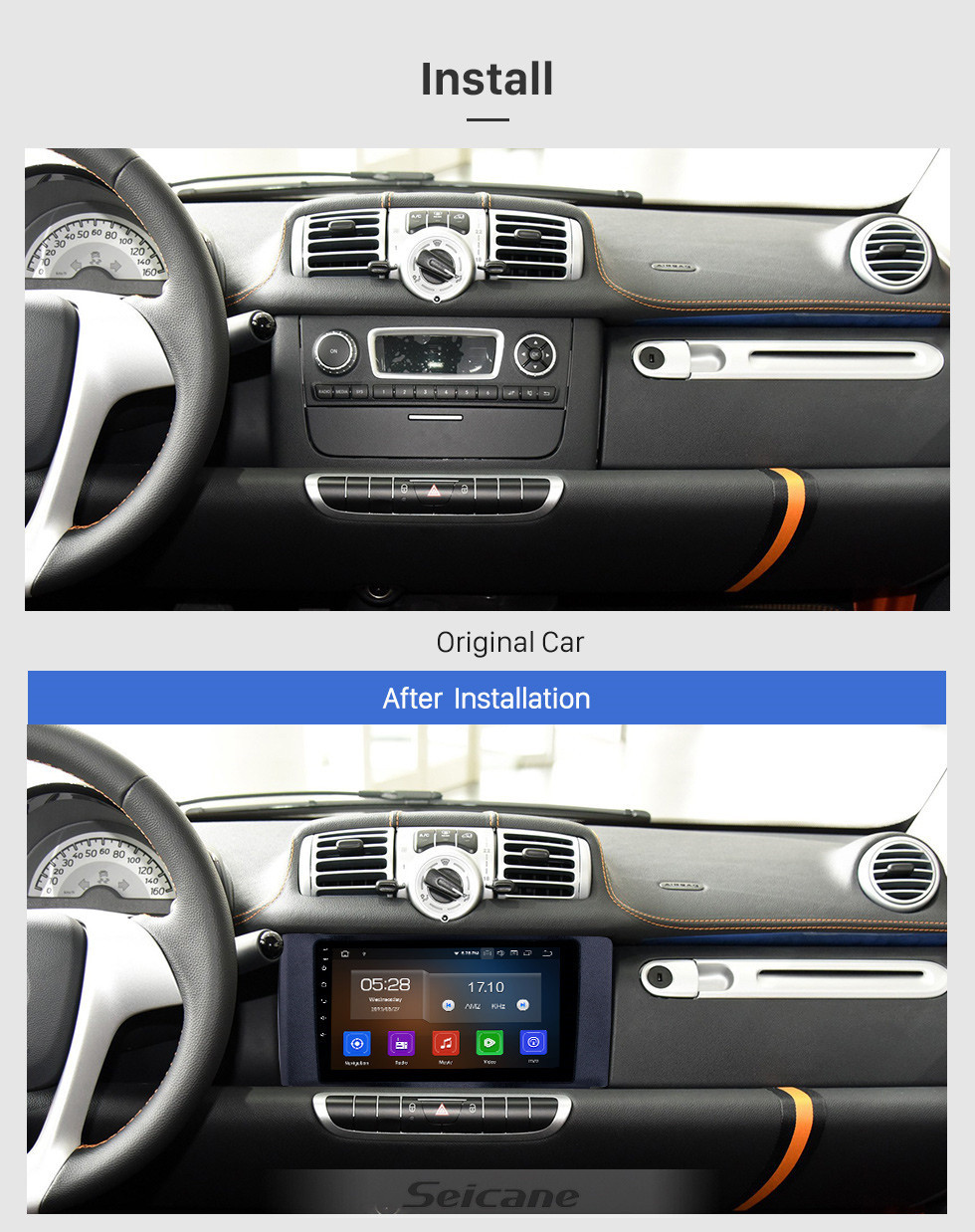 Seicane OEM 9 pulgadas Android 11.0 Radio para 2011-2015 Mercedes Benz SMART Bluetooth Wifi HD Pantalla táctil Navegación GPS Soporte de Carplay USB OBD2 TV digital 4G SWC RDS