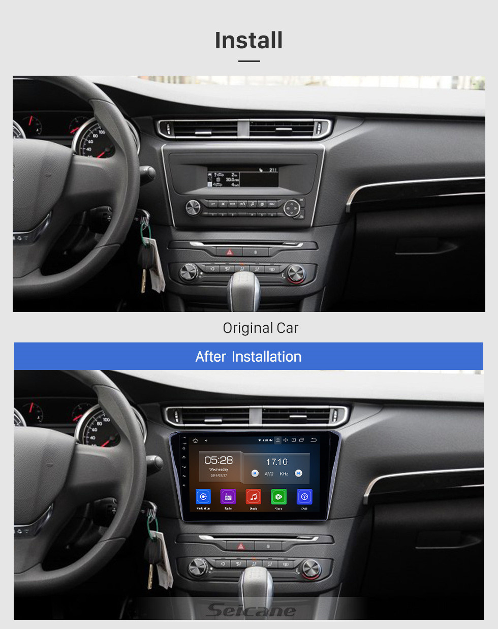 Seicane OEM 10.1 polegada Android 11.0 Rádio para 2014 Peugeot 408 Bluetooth Wi-fi HD Touchscreen Navegação GPS Carplay suporte USB OBD2 TV Digital 4G SWC RDS