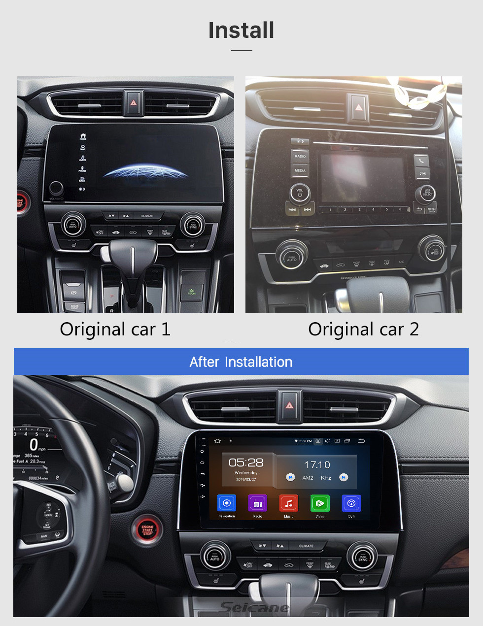 Seicane HD Écran tactile 2017 2018 Honda CRV Android 11.0 9 pouces Navigation GPS Radio Bluetooth Carplay AUX musique soutien SWC OBD2 Lien Miroir caméra de recul