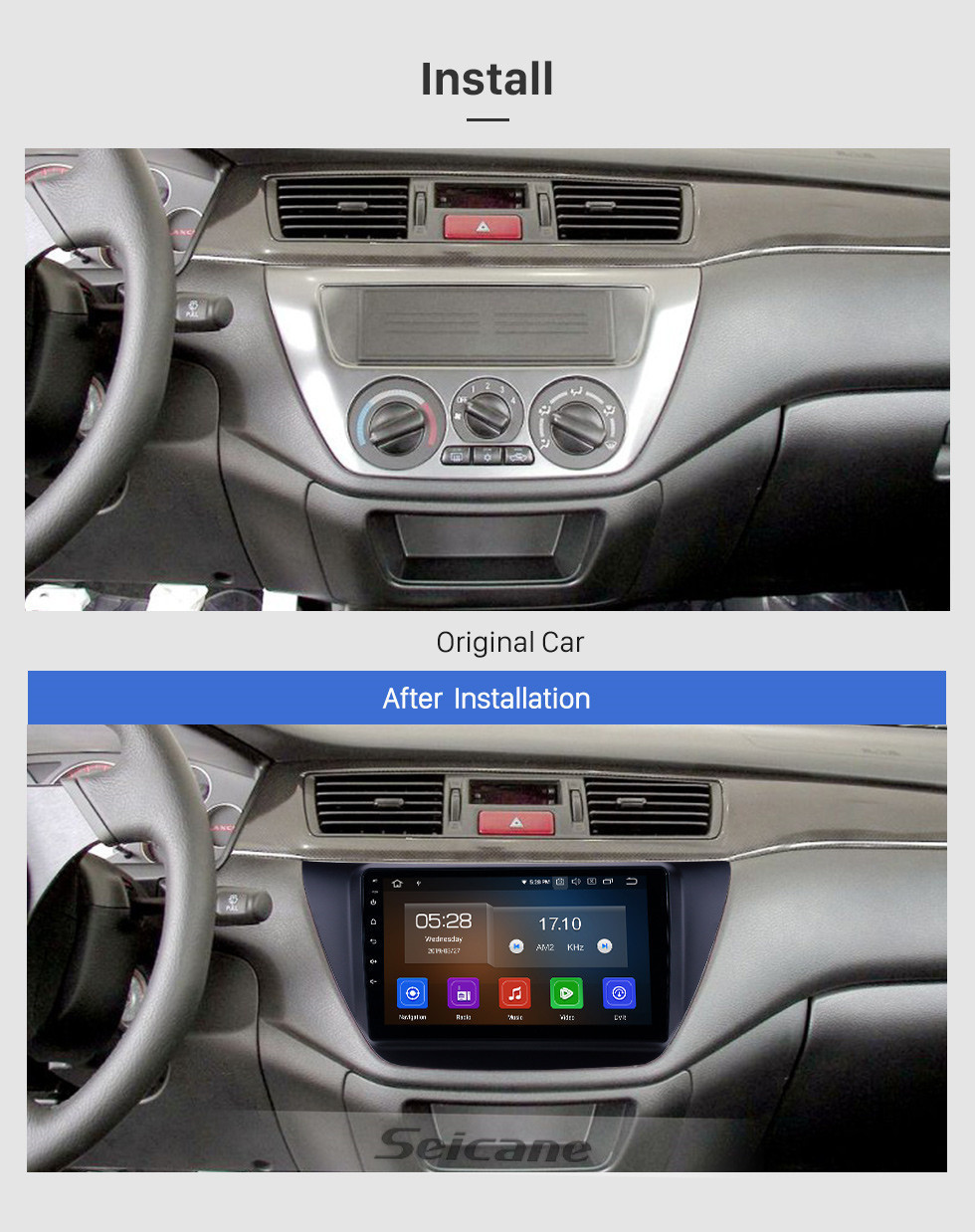 Seicane OEM 9 pouces Android 11.0 Radio pour 2006-2010 MITSUBISHI LANCER IX Bluetooth Wifi HD Navigation à écran tactile GPS support Carplay USB OBD2 Digital TV 4G