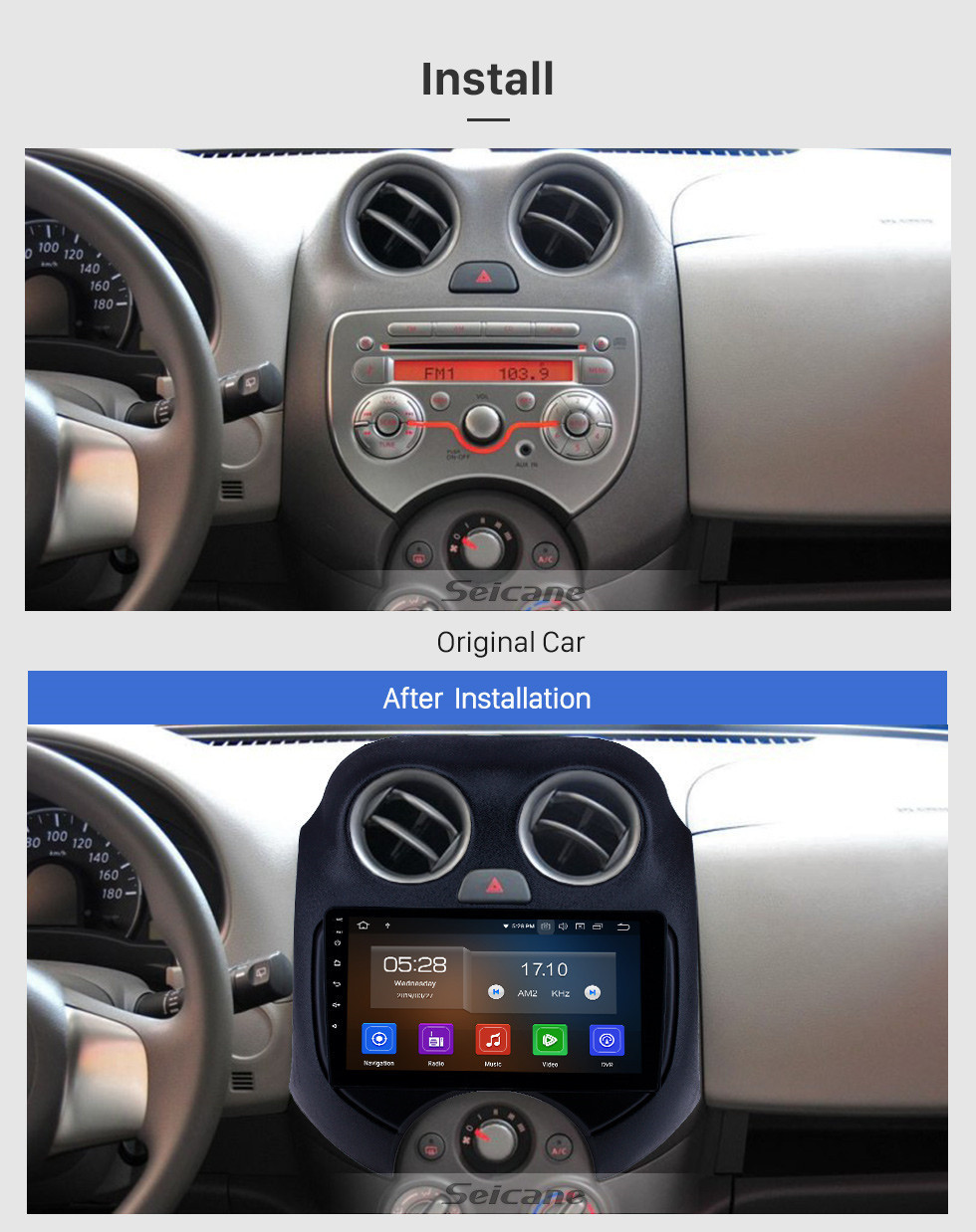 Seicane Radio Android 11.0 de 9 pulgadas para el 2010 NISSAN MARZO con GPS Navi HD Pantalla táctil Bluetooth Sistema de audio Carplay compatible con SWC Reproductor de DVD 4G WIFI