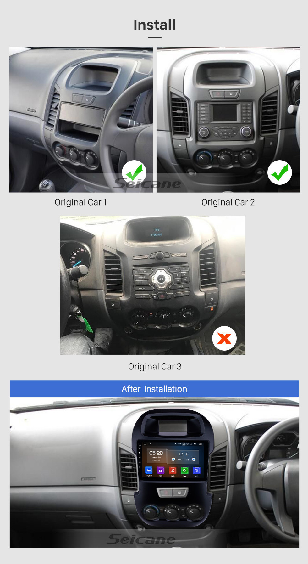 Seicane Android 11.0 9 inch 2012 Ford Ranger with GPS Navigation Radio HD Touchscreen USB AUX Music Bluetooth Carplay support Steering Wheel Control