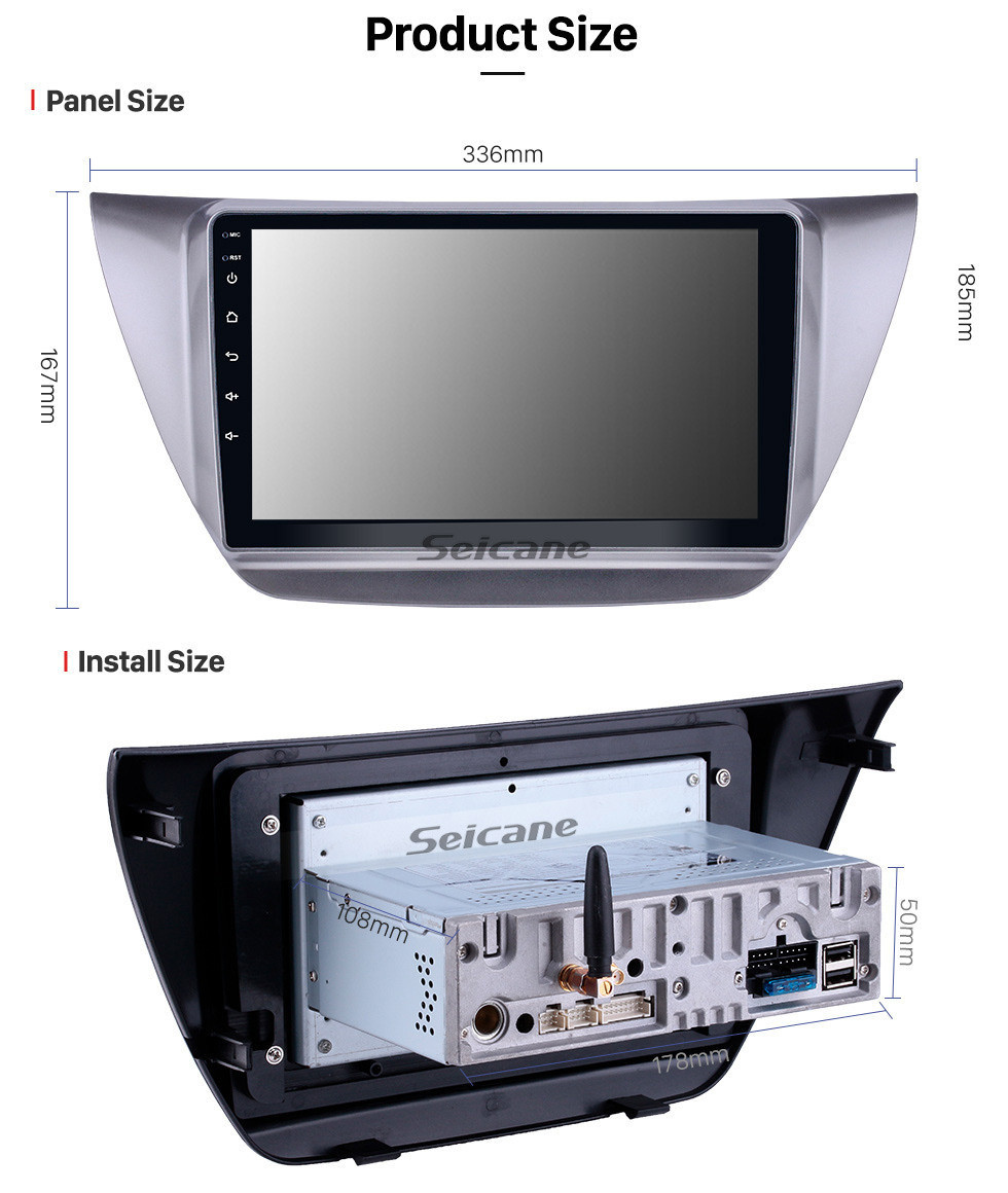 Seicane Android 11.0 9 pulgadas 2006-2010 Mitsubishi Lancer IX HD Pantalla táctil GPS Navegación Radio con Bluetooth USB Compatible con Carplay WIFI Espejo retrovisor Cámara retrovisor