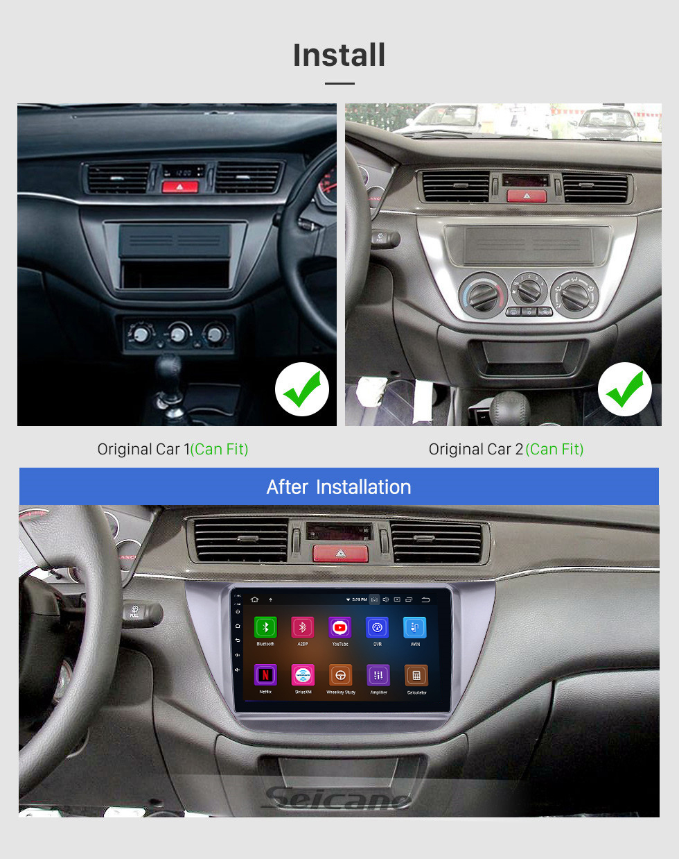 Seicane Android 11.0 9 pulgadas 2006-2010 Mitsubishi Lancer IX HD Pantalla táctil GPS Navegación Radio con Bluetooth USB Compatible con Carplay WIFI Espejo retrovisor Cámara retrovisor