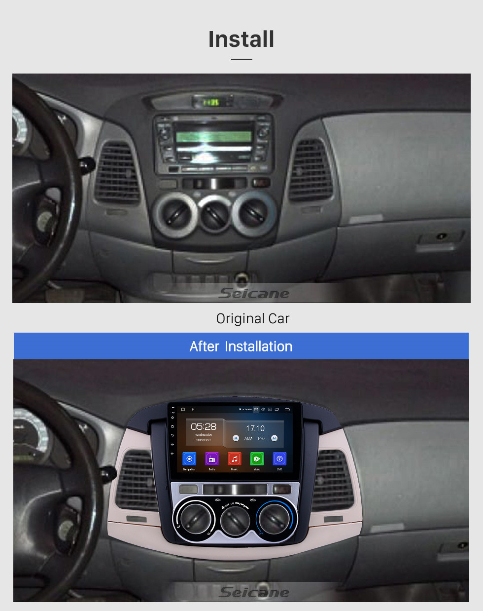 Seicane 2007-2011 Toyota Innova Manuel A / C Android 11.0 Radio de navigation GPS 9 pouces Bluetooth à écran tactile HD HD Prise en charge de Carplay Music TPMS DAB + 1080P