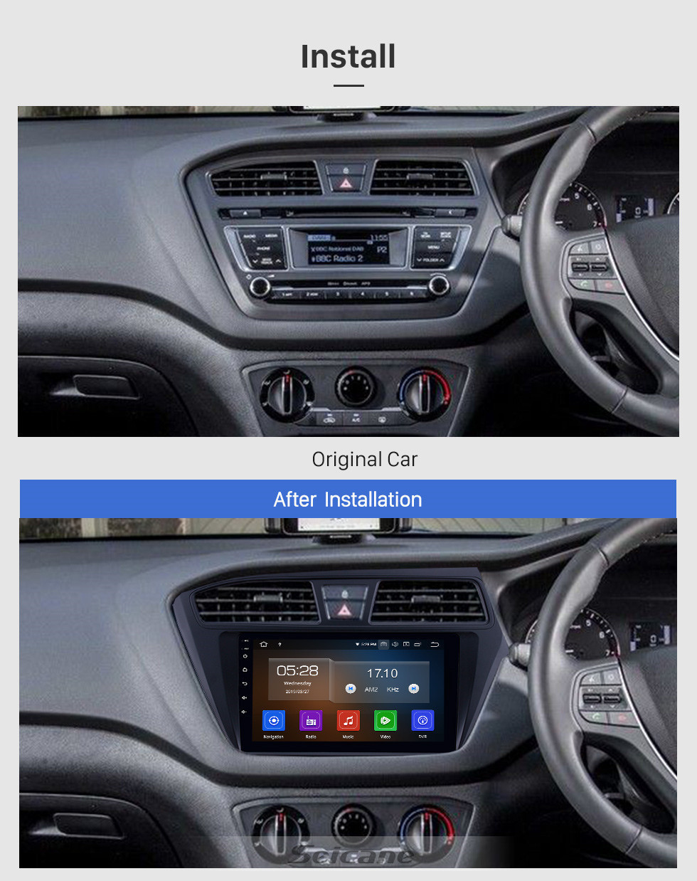 Seicane Heißer verkaufender androider 9,0 9 Zoll 2014-2017 Hyundai i20 RHD Radio mit GPS-Navigations-Bildschirm Carplay WIFI Bluetooth USB-Unterstützungsspiegel-Verbindung 1080P