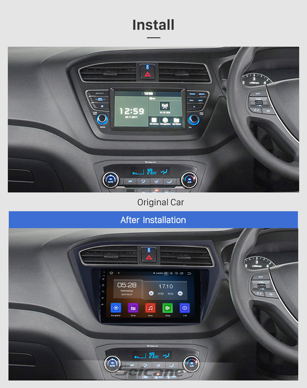 Seicane HD Touchscreen 2018-2019 Hyundai i20 RHD Android 11.0 9 Zoll GPS-Navigationssystem radio Bluetooth USB Carplay Musik AUX Unterstützung TPMS SWC OBD2 Digital TV