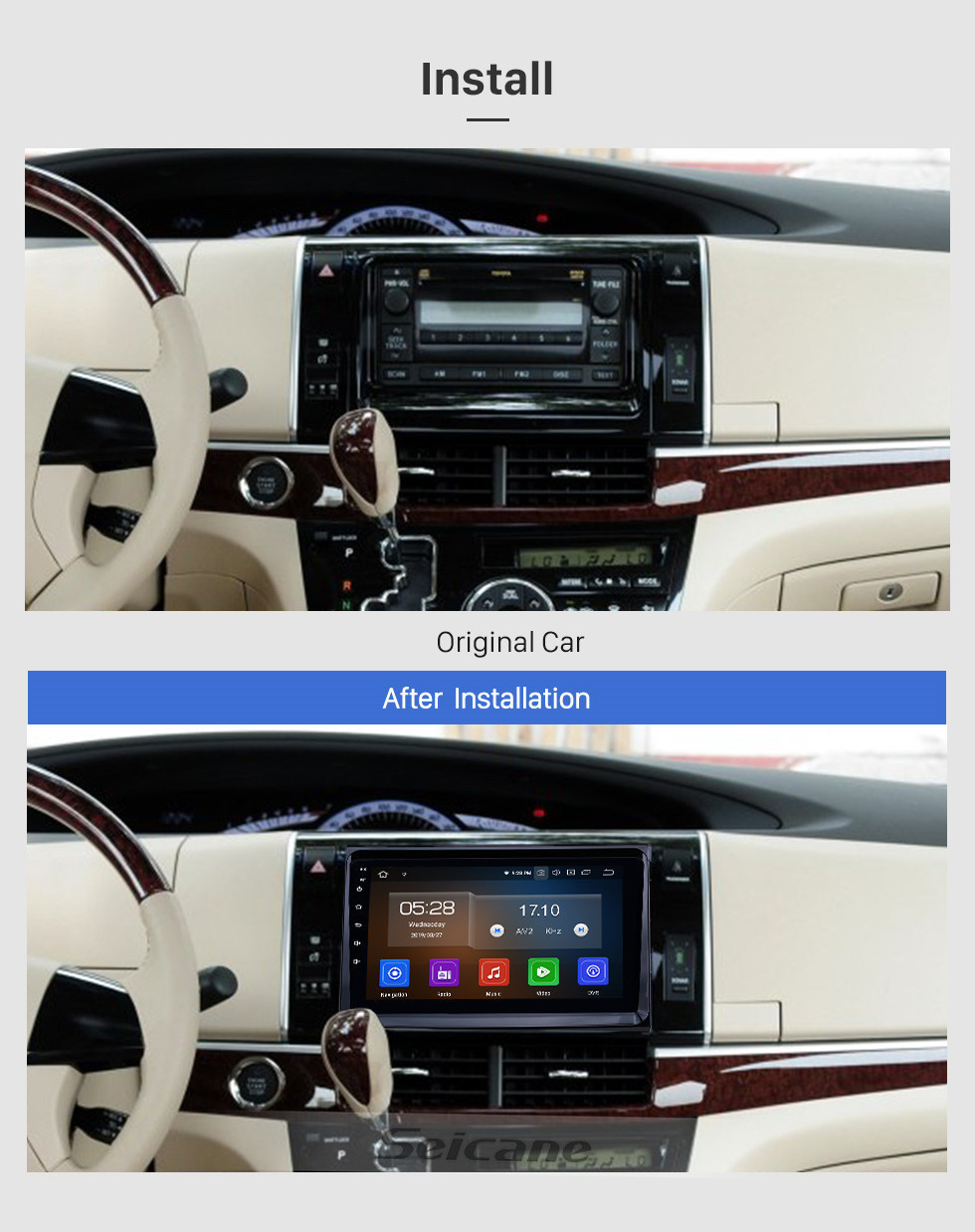 Seicane OEM 9 pulgadas Android 11.0 Radio para 2006-2012 Toyota Previa Bluetooth HD Pantalla táctil Navegación GPS Soporte USB Carplay 4G WIFI cámara de visión trasera OBD2