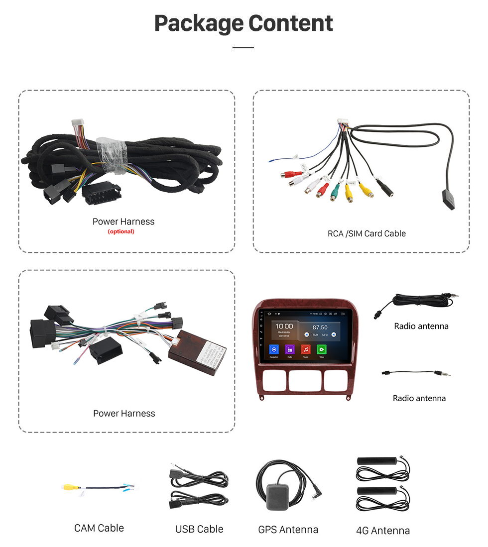 Seicane Écran tactile 9 pouces 1998-2005 Mercedes Benz Classe S W220 S280 S320 S350 S400 S430 S500 Android 12.0 Radio Système de navigation GPS avec DVD Bluetooth WiFi 1080P Caméra de recul commande au volant