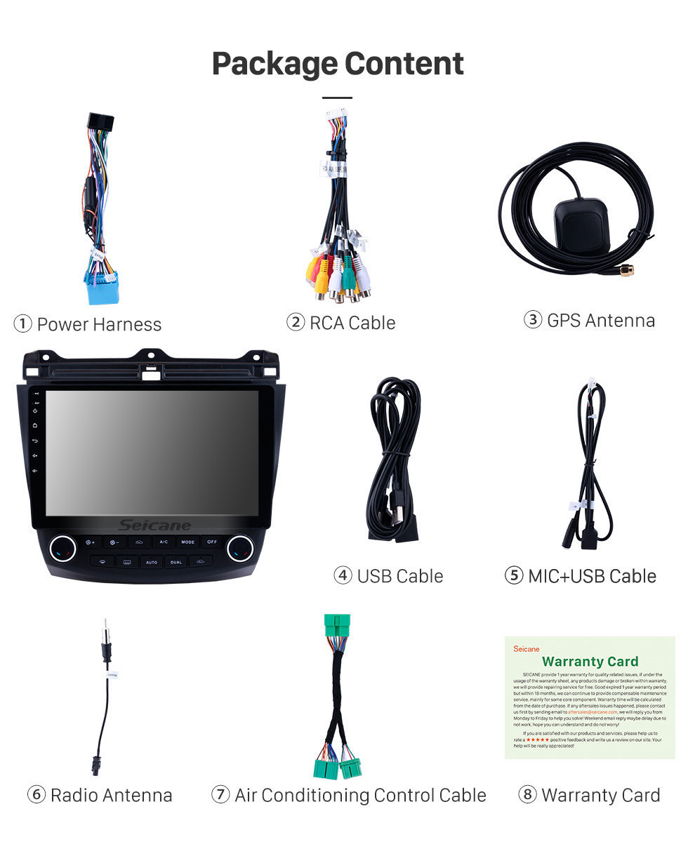 Seicane Tela sensível ao toque HD de 10,1 polegadas para 2003 2004 2005 2006 2007 Honda Accord 7 Android 11.0 Sistema de navegação GPS Rádio com Bluetooth USB Carplay compatível com DVR