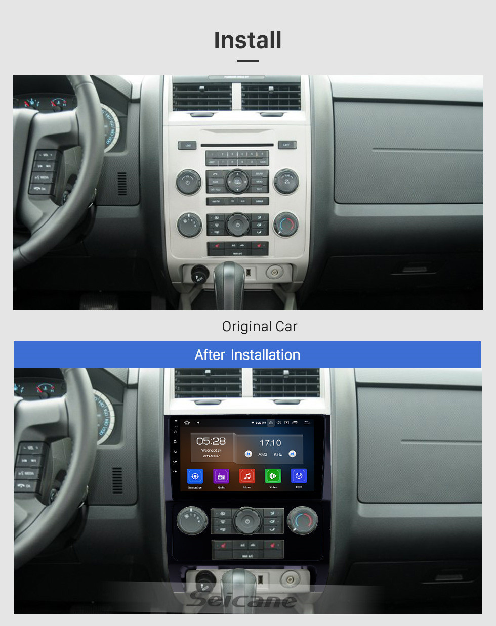 Seicane Android 11.0 9 pulgadas 2007-2012 Ford Escape HD Pantalla táctil Navegación GPS Radio con Bluetooth USB Música Compatible con Carplay WIFI Mirror Link OBD2 DVR