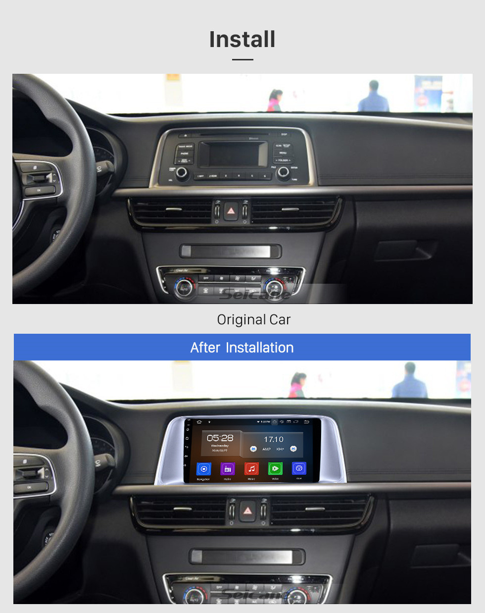 Seicane OEM Pantalla táctil HD 2015 2016 2017 Kia K5 Android 11.0 9 pulgadas Navegación GPS Radio Bluetooth USB Carplay WIFI Música AUX ayuda TPMS DAB + TV digital