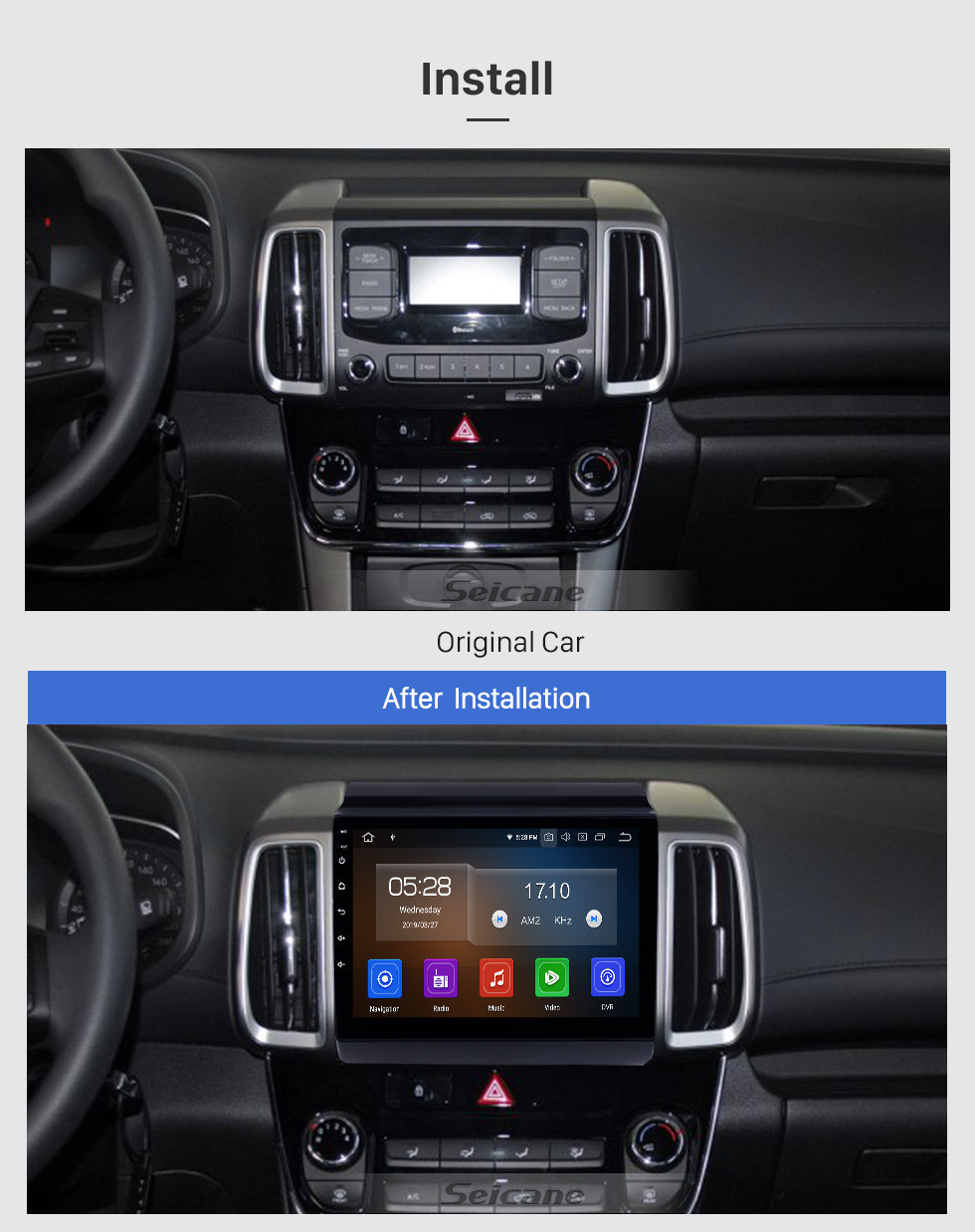 Seicane Pantalla táctil HD 2018-2019 Hyundai ix35 Android 11.0 9 pulgadas Navegación GPS Radio Bluetooth Carplay AUX Soporte de música SWC OBD2 Cámara de respaldo con enlace de espejo