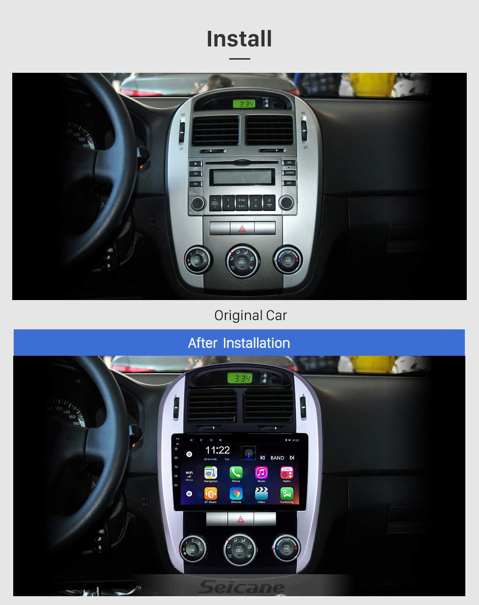 Seicane HD Touchscreen 2012-2016 Kia Cerato Android 11.0 9 polegada Navegação GPS Rádio Bluetooth USB Carplay WI-FI AUX apoio DAB + OBD2 controle de volante