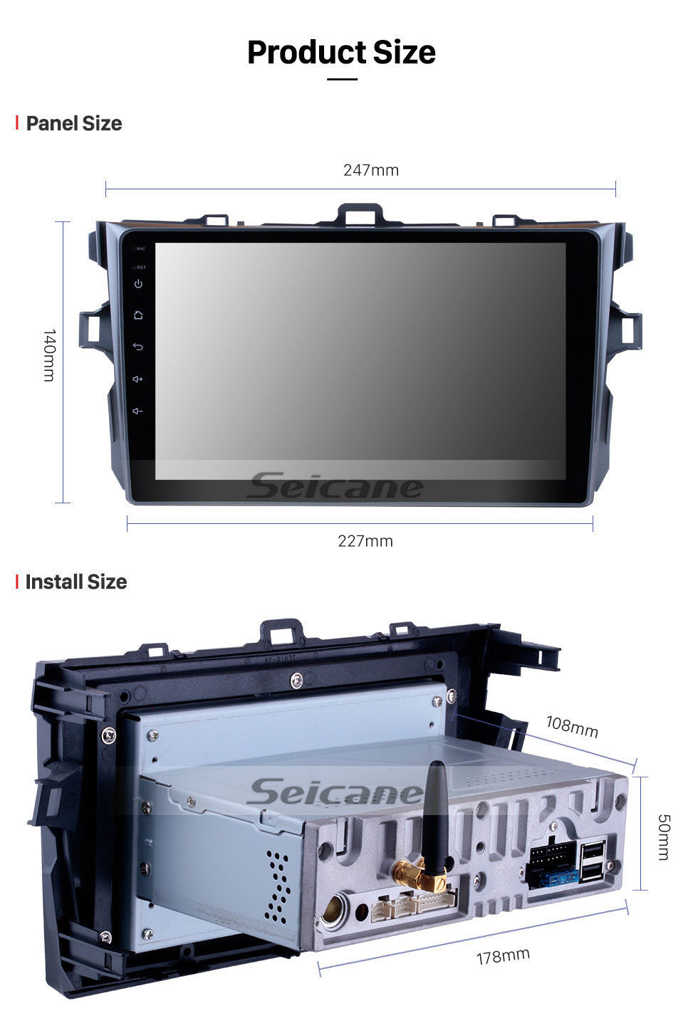 Seicane 9 inch HD Touchscreen Android 11.0 For 2006 2007 2008 2009 2010 2011 Toyota Corolla Radio GPS Navigation System Bluetooth Rearview Camera Steering Wheel Control  WIFI 1080P 