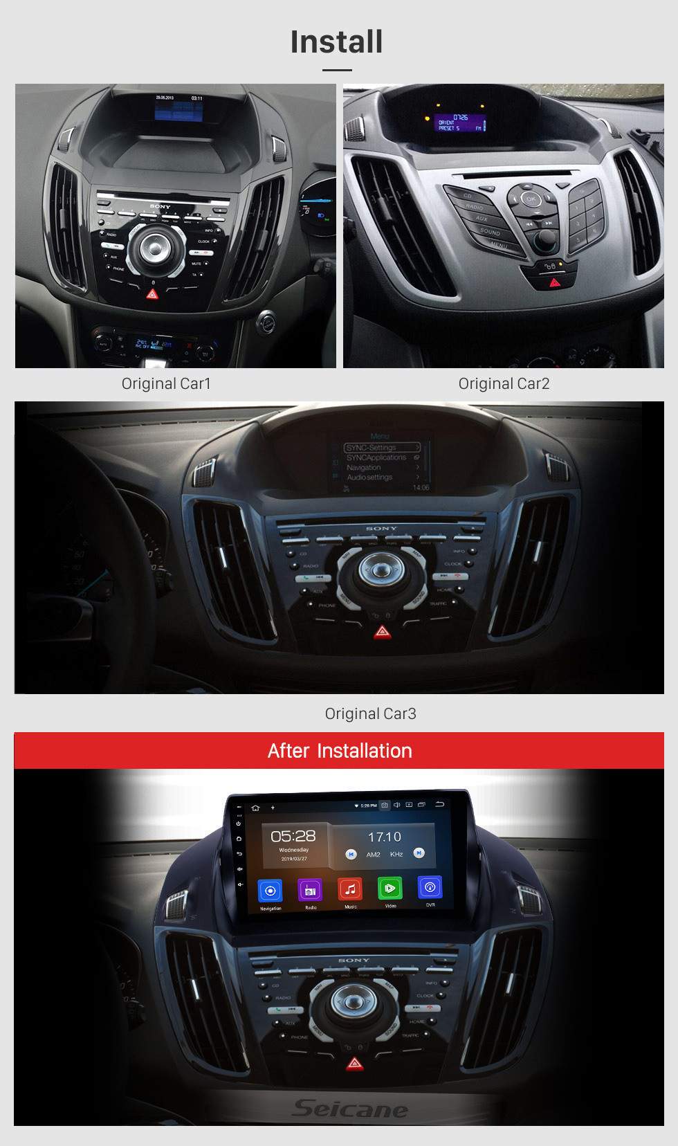 Seicane OEM 9-дюймовый Android 11.0 Radio для 2013-2016 Ford Escape Bluetooth Wifi HD с сенсорным экраном Музыка GPS-навигация Поддержка Carplay DAB + камера заднего вида