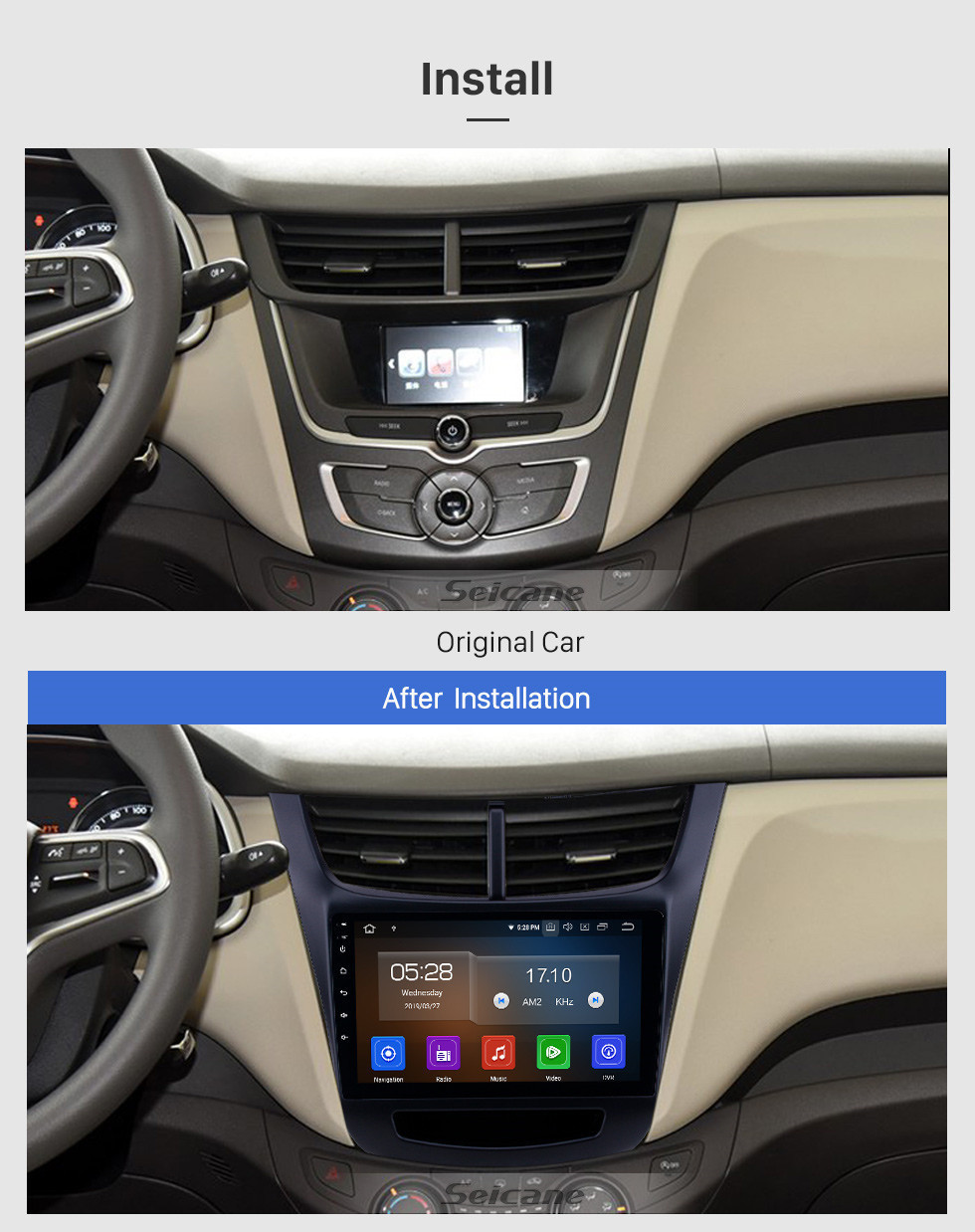 Seicane Android 11.0 9 pulgadas Radio de navegación GPS para 2015-2016 Chevy Chevrolet New Sail con pantalla táctil de alta definición Carplay Bluetooth WIFI USB AUX soporte DVR Enlace de espejo