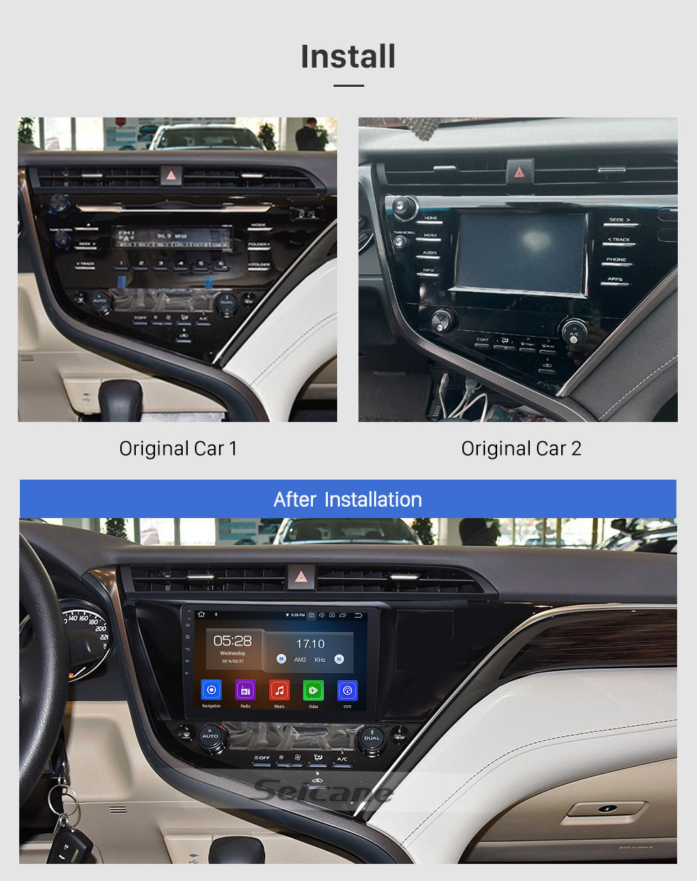 Seicane 10.1 pouces Android 11.0 Radio pour 2018-2019 Toyota Camry LHD Bluetooth Wifi HD Écran tactile Navigation GPS Support Carplay USB 1080P Vidéo Caméra de recul