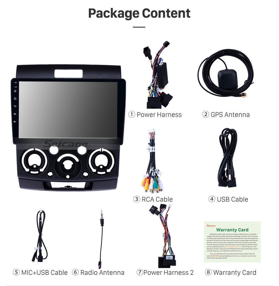 Seicane OEM 9 pouces Android 11.0 Radio de navigation GPS pour 2006-2010 Mazda BT-50 Bluetooth HD écran tactile Support Carplay USB caméra de recul TV numérique
