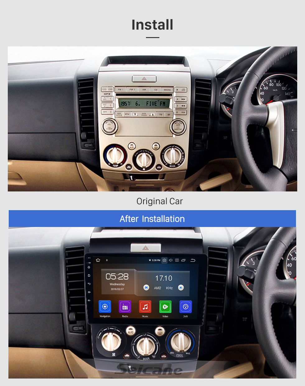 Seicane OEM 9 pulgadas Android 11.0 Radio de navegación GPS para 2006-2010 Ford Everest / Ranger Bluetooth HD Pantalla táctil Carplay USB compatible DVR Control del volante