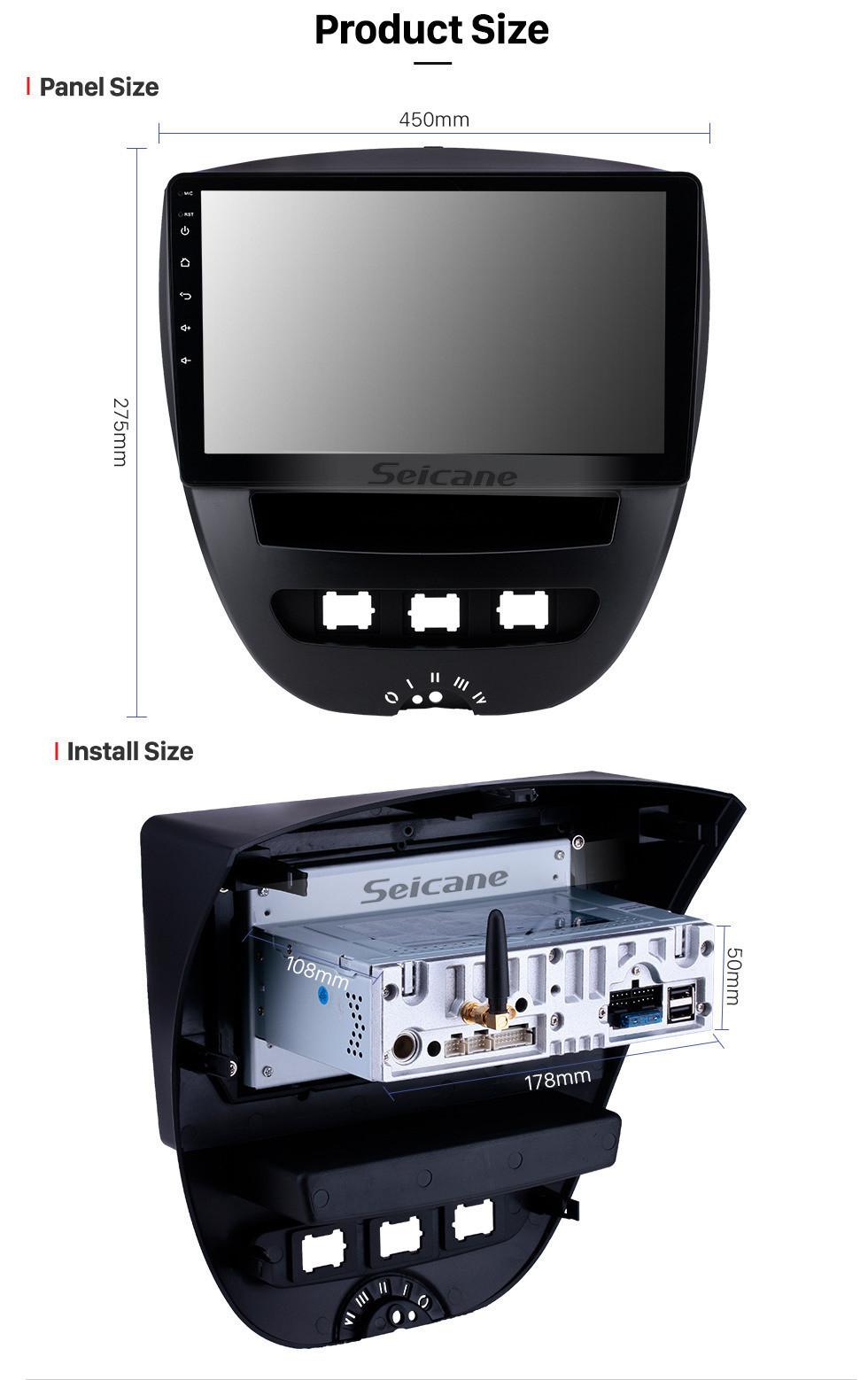 Seicane 10,1 дюйма 2005-2014 Peugeot 107 Android 11.0 GPS-навигация Радио Bluetooth HD с сенсорным экраном AUX Carplay Music поддержка 1080P Видео Цифровое ТВ Задняя камера