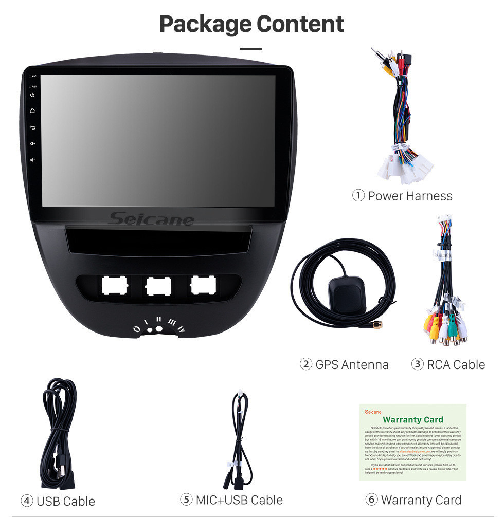 Seicane 10,1 Zoll Android 11.0 2005-2014 Toyota Aygo GPS Navigationsradio mit Touchscreen Carplay Bluetooth Musik USB AUX Unterstützung OBD2 DVR DAB + TPMS