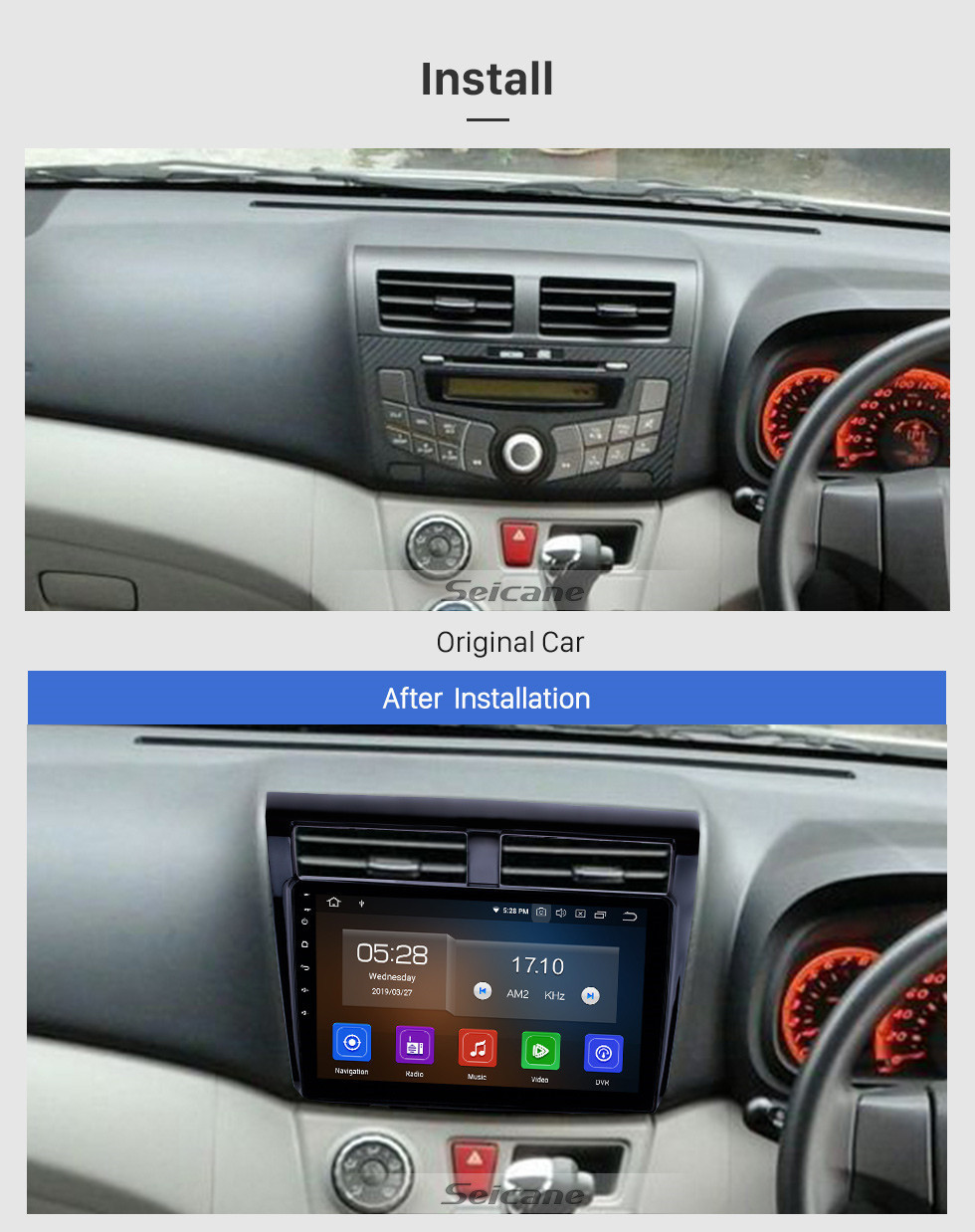 Seicane 10.1 inch Android 11.0 GPS Navigation Radio for 2012 Proton Myvi Bluetooth Wifi HD Touchscreen Carplay support DAB+ Steering Wheel Control DVR