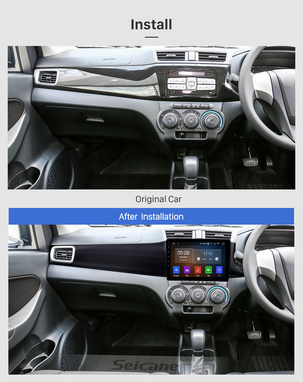 Seicane 10,1 Zoll 2016-2019 Perodua Bezza Android 11.0 GPS Navigationsradio Bluetooth Touchscreen AUX Carplay Unterstützung OBD2 DAB + 1080P Video