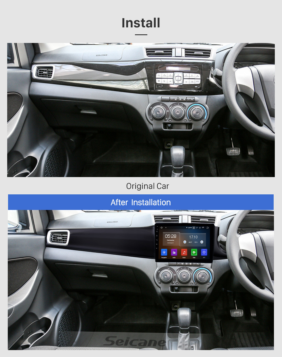 Seicane 10.1 polegada 2016-2019 Perodua Bezza Android 11.0 Navegação GPS Rádio Bluetooth Touchscreen AUX Carplay suporte OBD2 DAB + 1080 P Vídeo