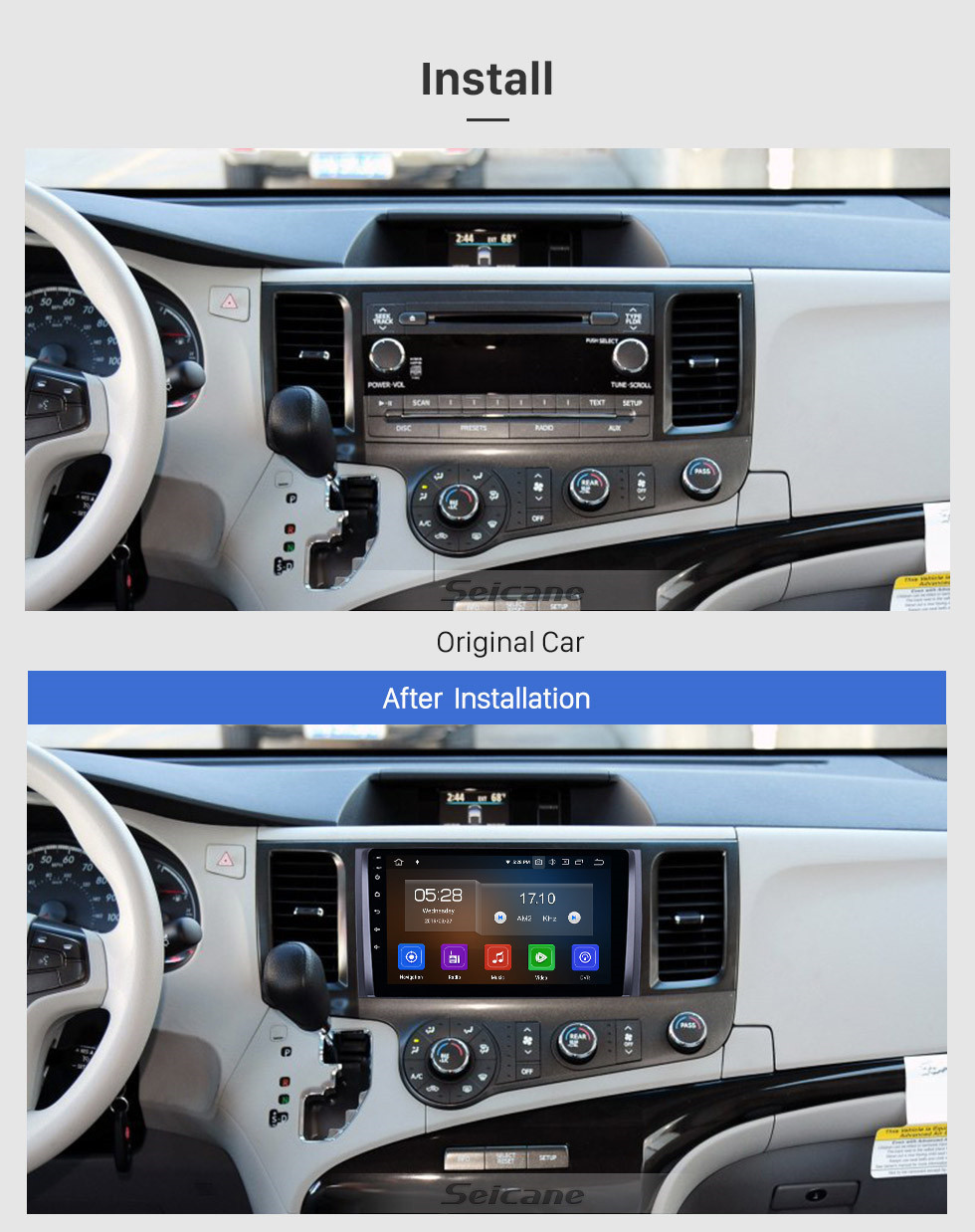 Seicane 9 pulgadas 2009-2014 Toyota Sienna Android 11.0 Navegación GPS Radio Bluetooth HD Pantalla táctil AUX Carplay Música compatible 1080P Video TV digital Cámara trasera