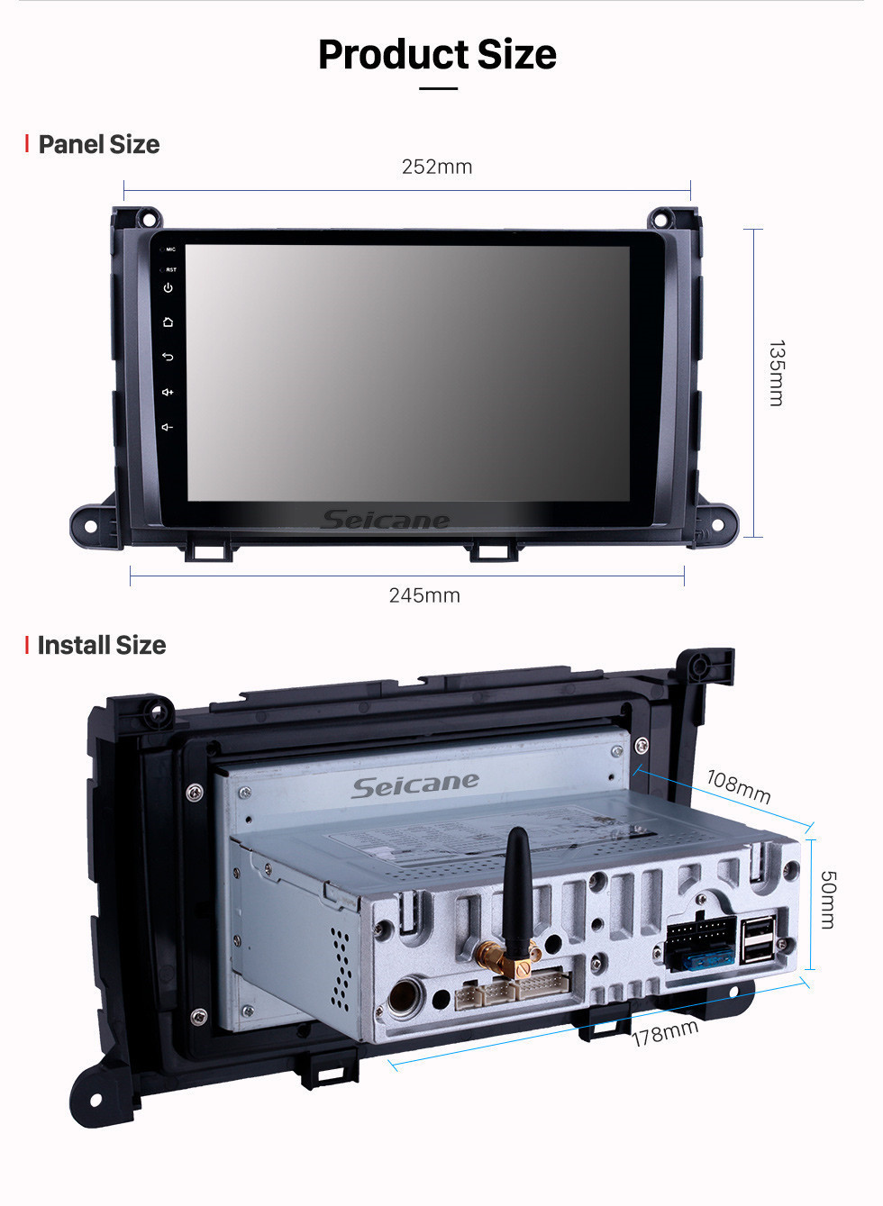 Seicane 9 pouces 2009-2014 Toyota Sienna Android 11.0 Radio de navigation Bluetooth Bluetooth HD à écran tactile AUX Carplay Musique prise en charge 1080 P Vidéo TV numérique Caméra arrière