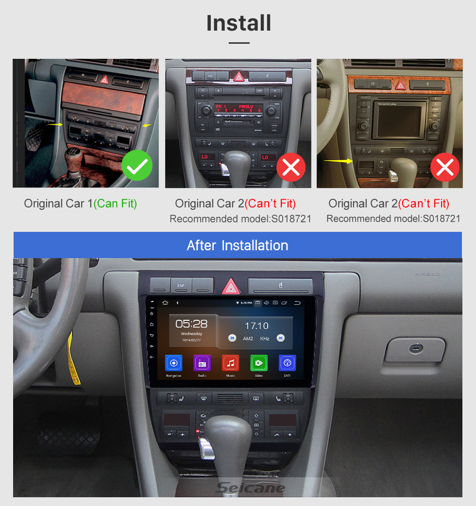 Seicane Android 11.0 para Audi A6 S6 RS6 1997-2004 9 polegadas HD Touchscreen GPS Navigation Radio com Bluetooth USB Music Carplay WIFI com suporte para TV digital DAB + OBD2 DVR