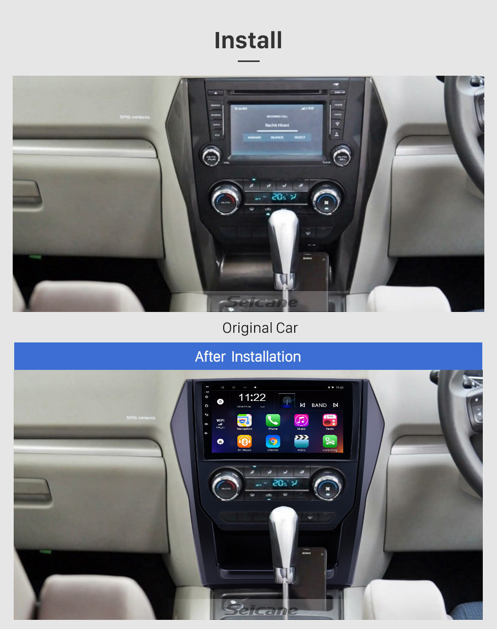 Seicane 2015 Mahindra Scorpio Auto A / C Android 11.0 9 pulgadas Navegación GPS Radio Bluetooth HD Pantalla táctil USB Carplay Soporte de música TPMS DAB + Enlace de espejo