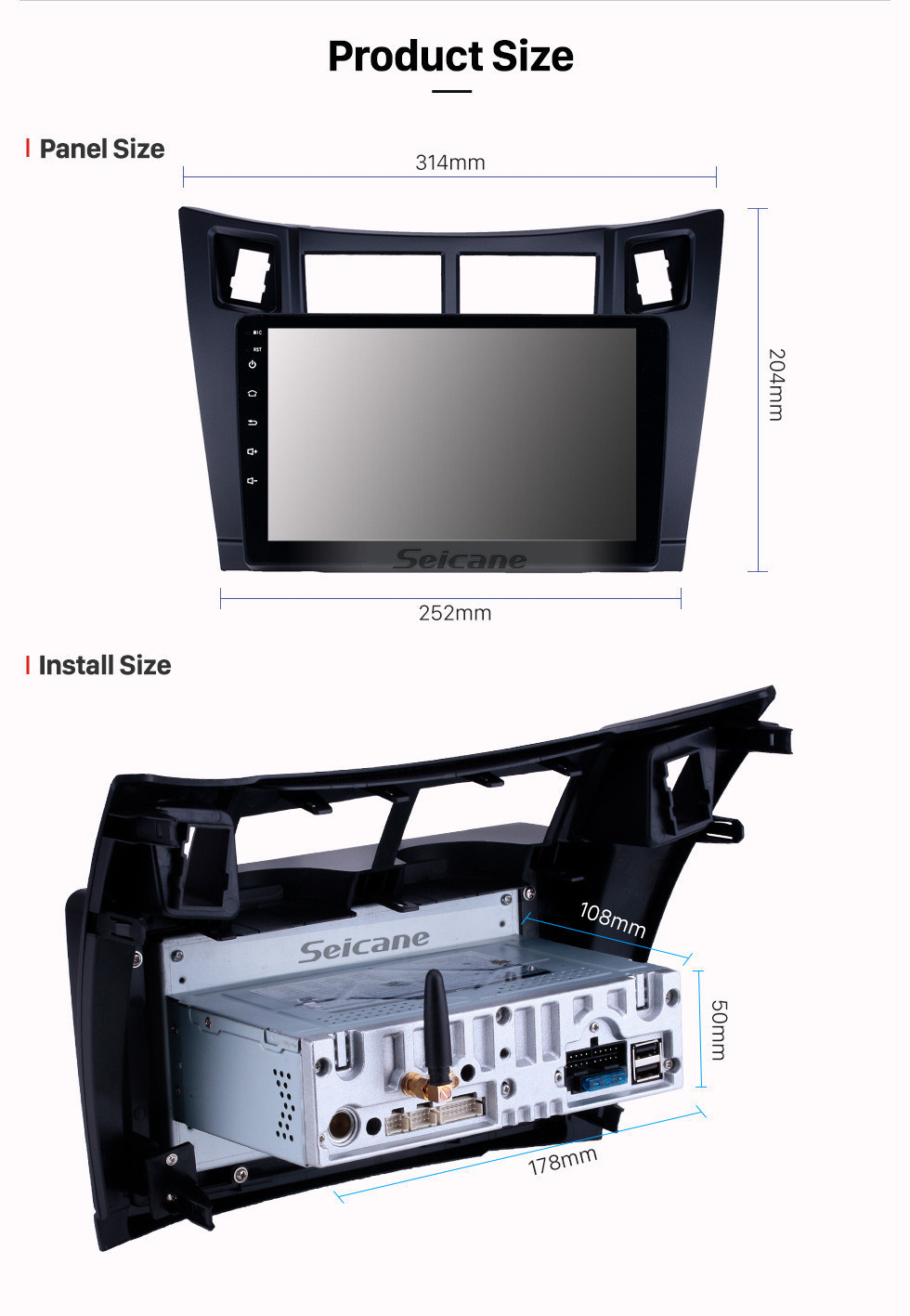 Seicane Pantalla táctil HD 2005-2011 Toyota Yaris / Vitz / Platz Android 11.0 9 pulgadas Radio de navegación GPS Bluetooth USB Carplay WIFI Soporte AUX DAB + Control del volante