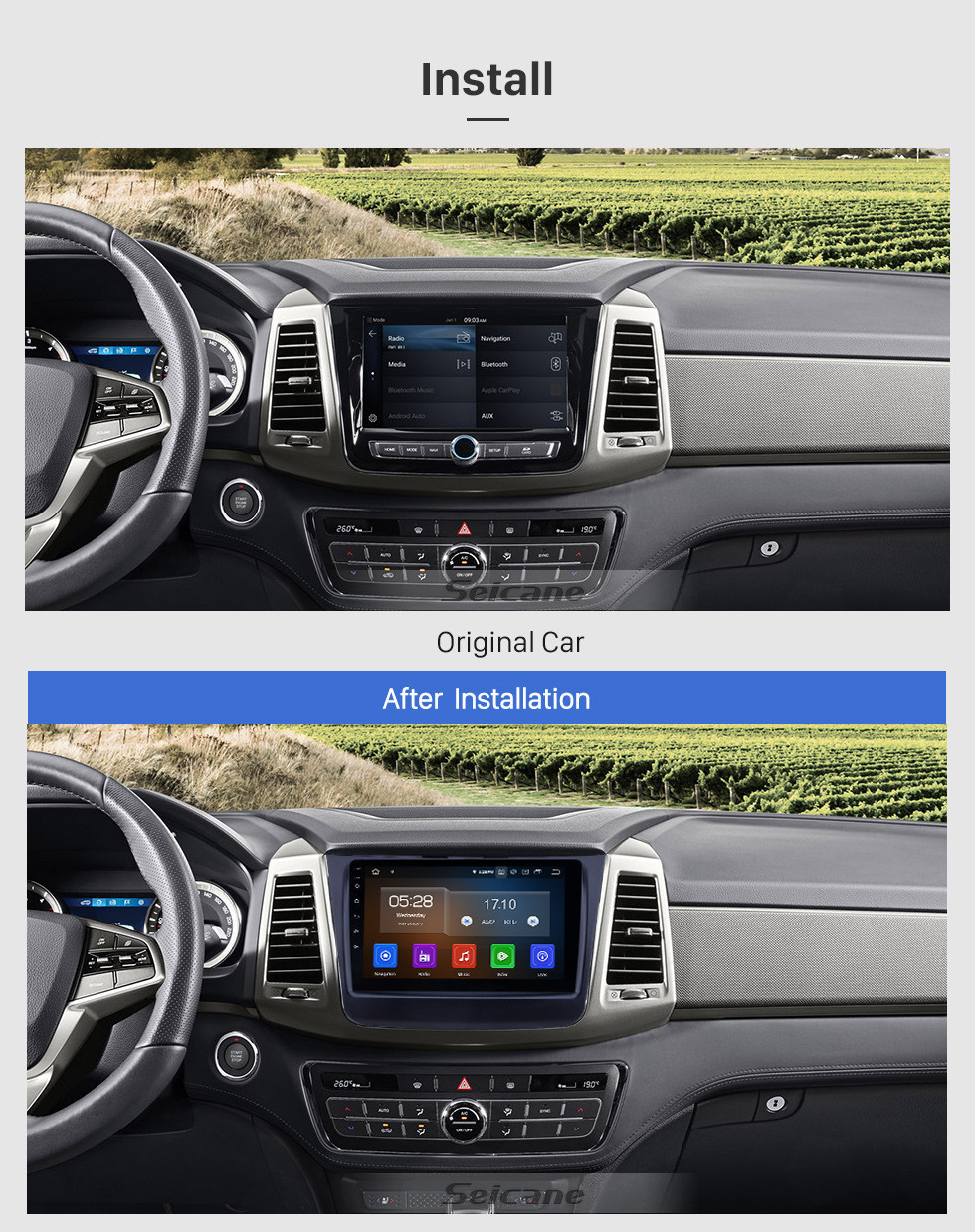 Seicane 2018 Ssang Yong Rexton Android 11.0 Radio de navigation GPS 9 pouces avec Bluetooth AUX HD écran tactile USB support Carplay TPMS DVR Digital TV caméra de recul