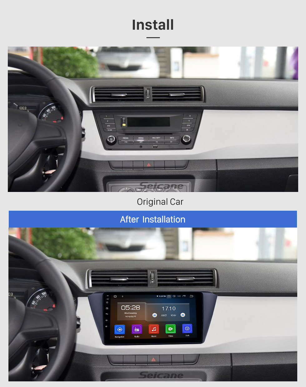 Seicane 9-дюймовый Android 11.0 Radio для 2015-2018 Skoda New Fabia Bluetooth HD с сенсорным экраном GPS-навигатор Carplay Поддержка USB TPMS DAB + DVR