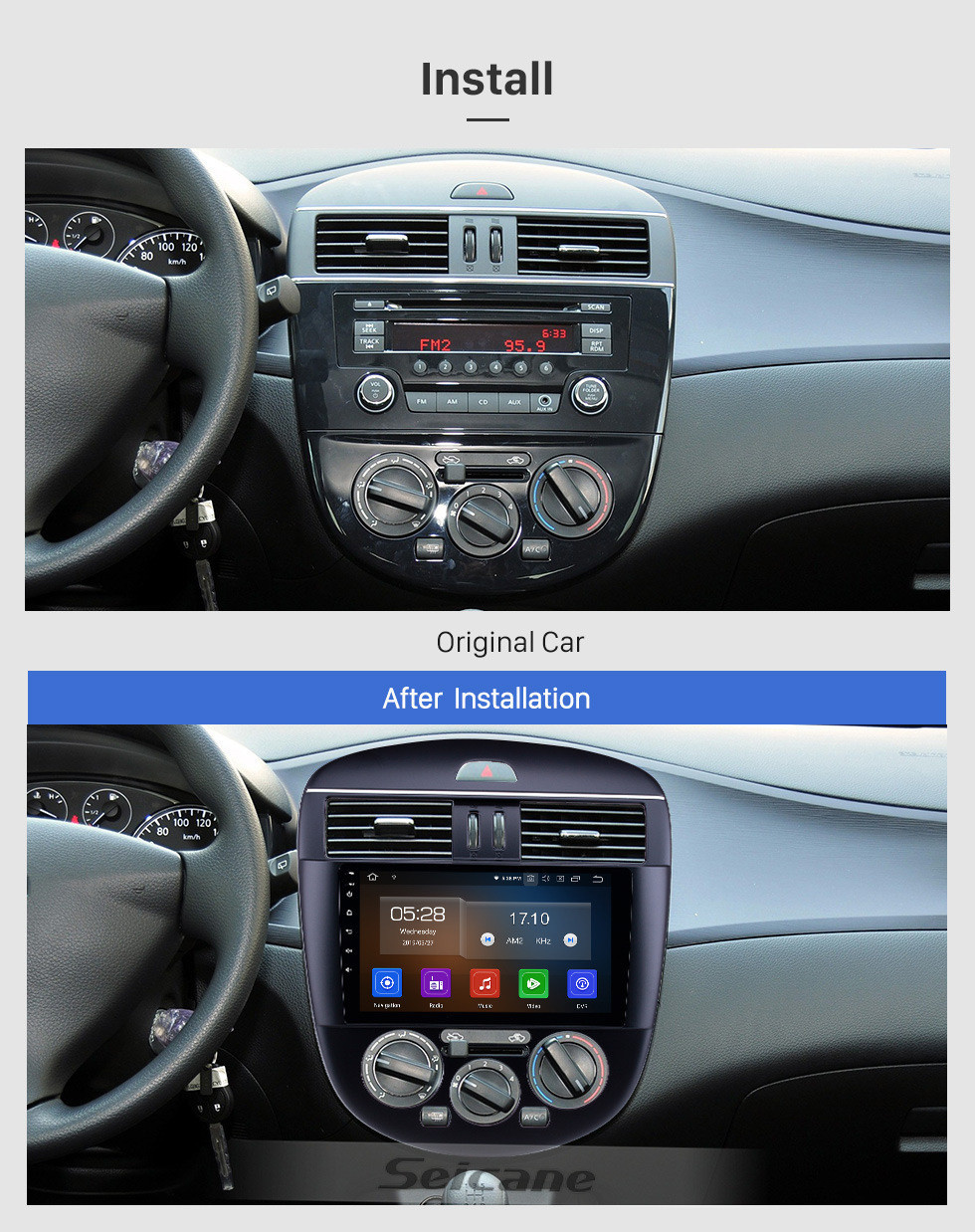 Seicane 2011-2014 Nissan Tiida Manual A/C Low Version Android 11.0 9 inch GPS Navigation Radio Bluetooth HD Touchscreen USB Carplay support TPMS DAB+ 1080P