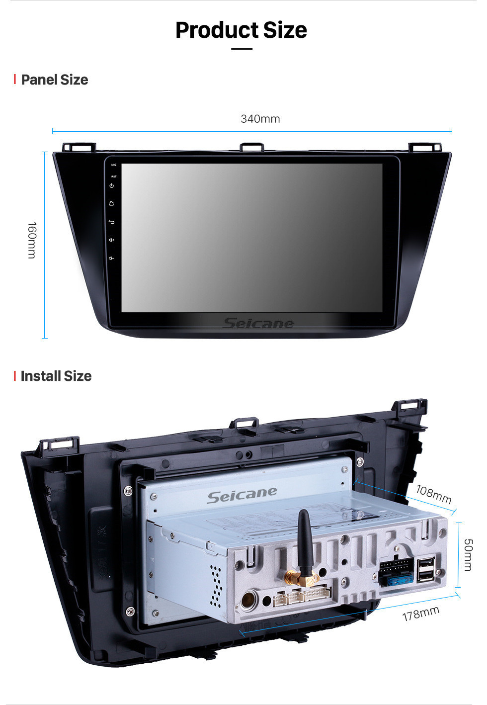 Seicane 10.1 pouces 2016-2018 VW Volkswagen Tiguan Android 11.0 Navigation GPS Radio Bluetooth HD Écran tactile AUX USB Support Carplay Miroir Lien