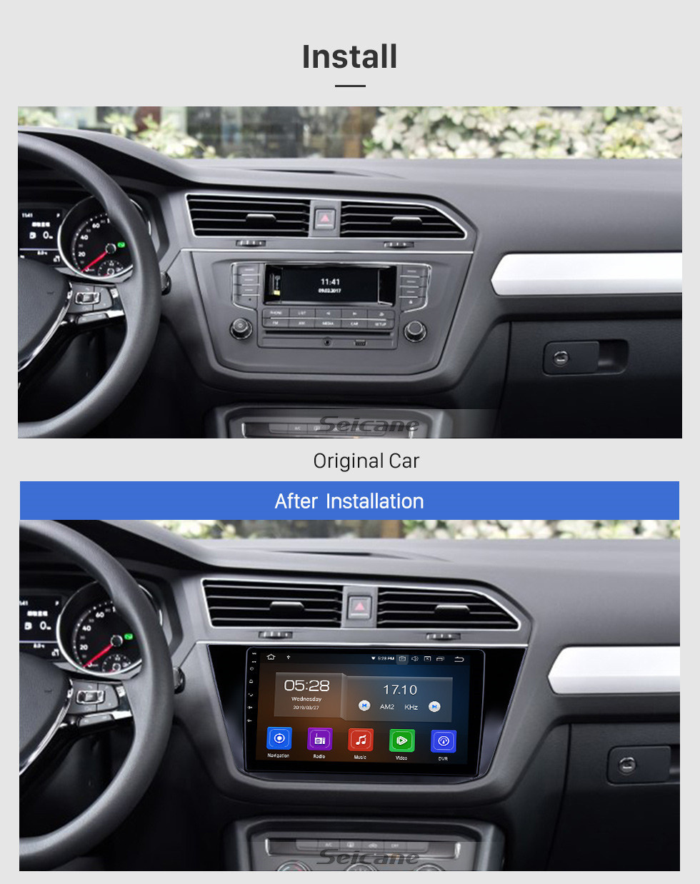 Seicane 10,1 Zoll 2016-2018 VW Volkswagen Tiguan Android 11.0 GPS Navigatie radio Bluetooth HD Touchscreen AUX USB Carplay Unterstützung Spiegel-Verbindung