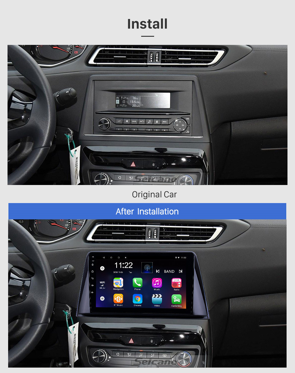 Seicane Android 11.0 9 polegada GPS Navegação Rádio para 2016-2018 Peugeot 308 com HD Touchscreen Carplay Bluetooth suporte WIFI TPMS OBD2