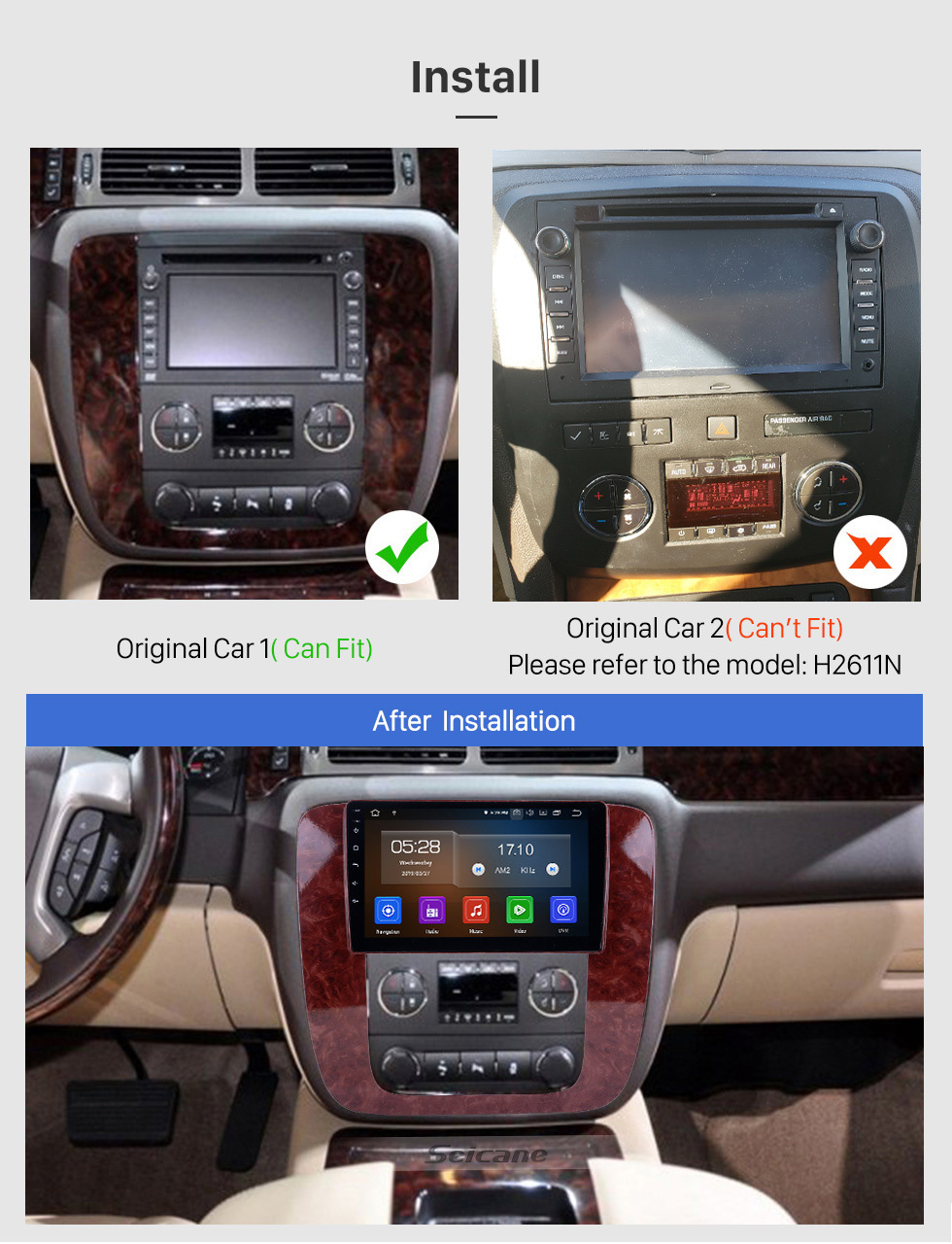 Seicane Android 11.0 Radio de navegación GPS de 9 pulgadas para 2007-2012 GMC Yukon / Acadia / Tahoe Chevy Chevrolet Tahoe / Enclave Buick Suburbano con pantalla táctil HD Compatible con Bluetooth Carplay OBD2