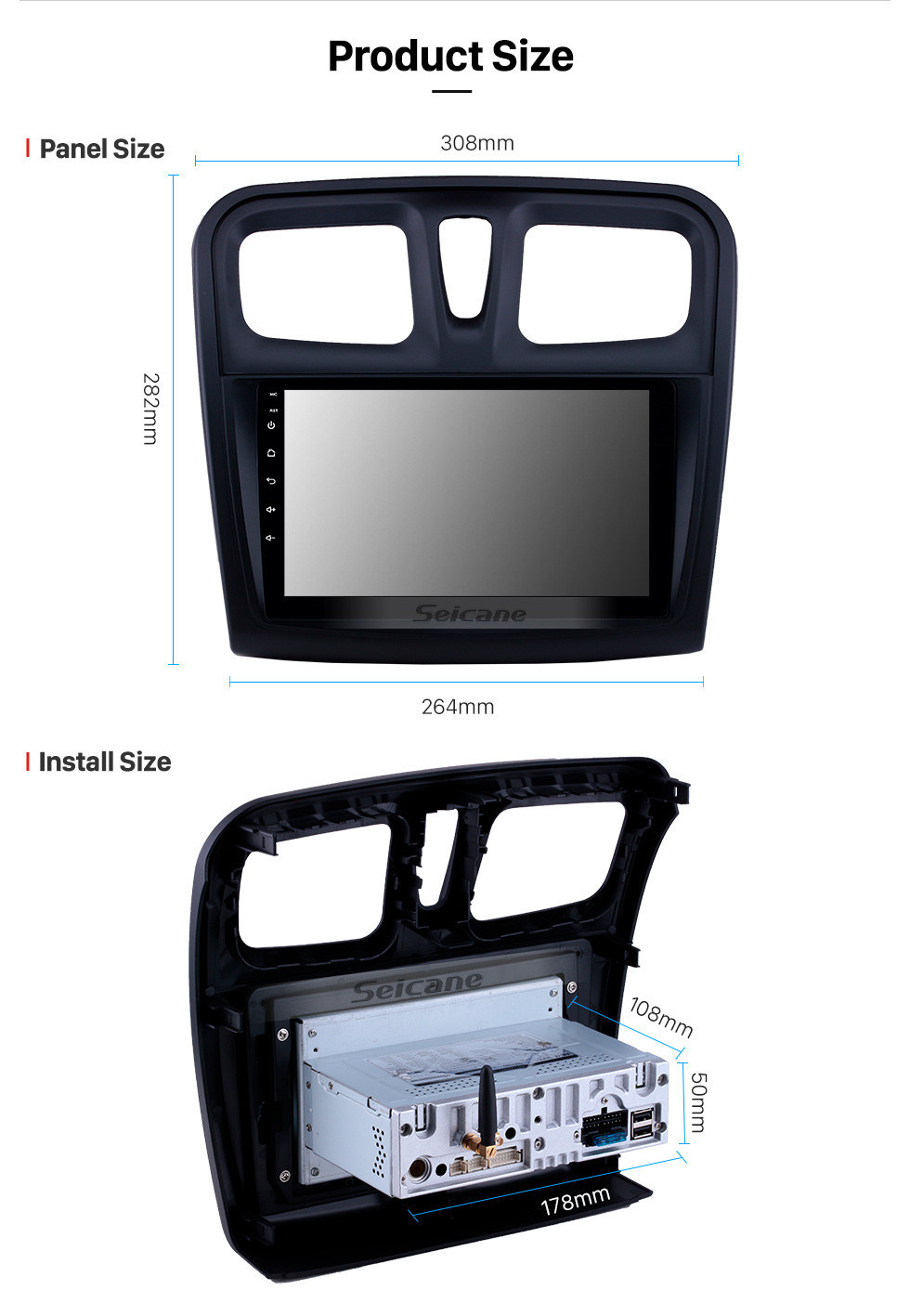 Seicane Écran tactile HD 2012-2017 Renault Sandero Android 11.0 Radio de navigation GPS 9 pouces avec Bluetooth Support de Carplay DAB + OBD2
