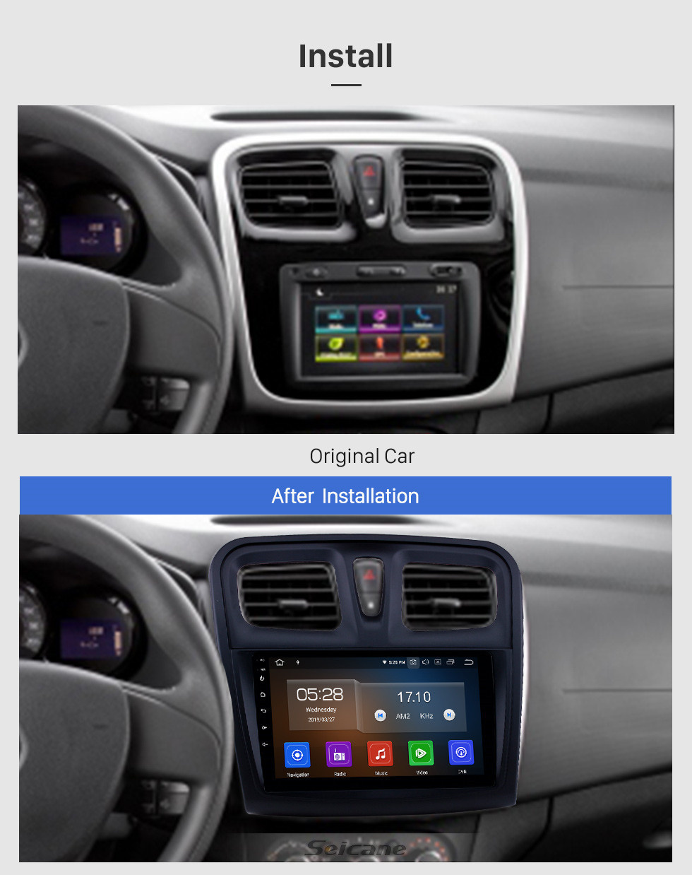 Seicane HD сенсорный экран 2012-2017 Renault Sandero Android 11.0 9-дюймовый GPS-навигация Радио Bluetooth Carplay поддержка DAB + OBD2